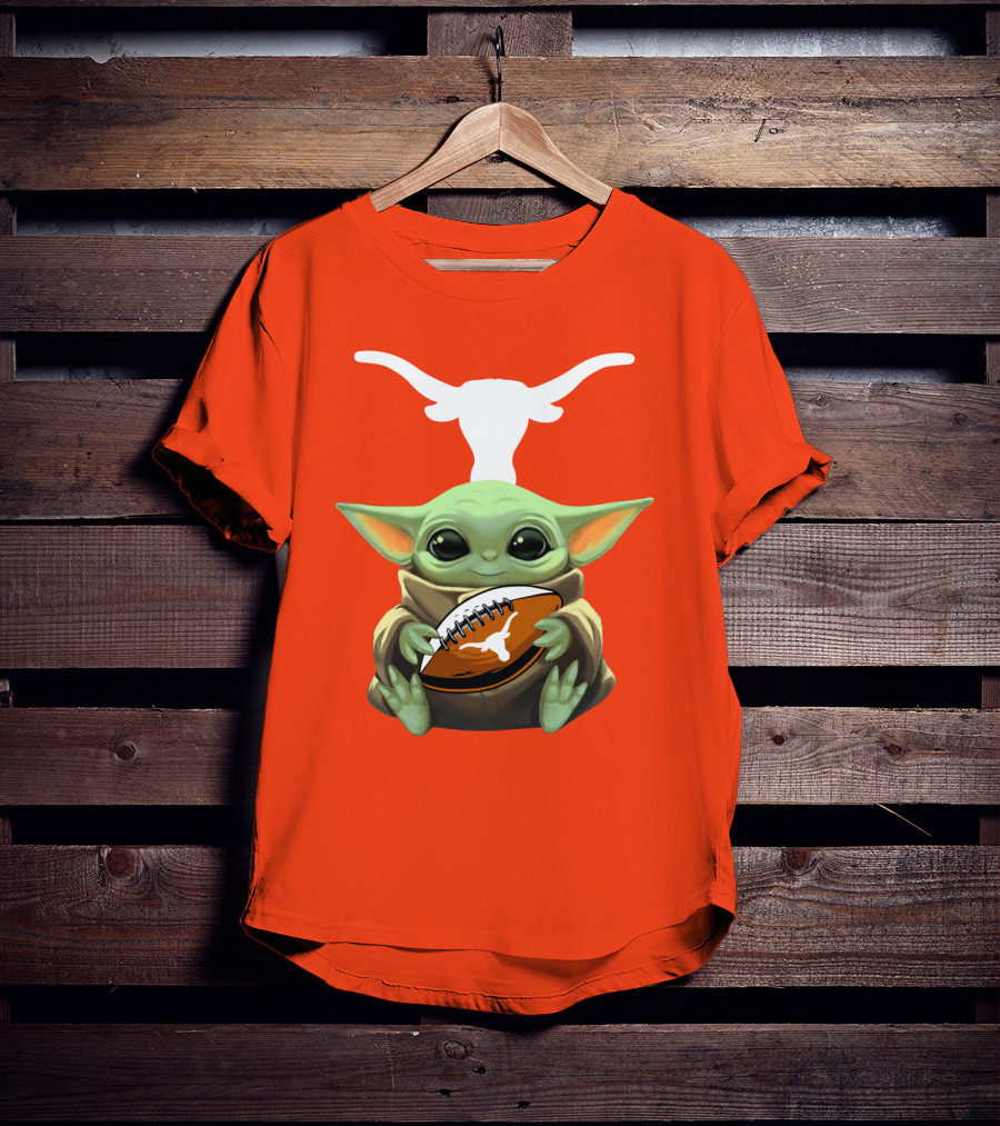 Baby Yoda Longhorns Football Logo Orange Background T-Shirt