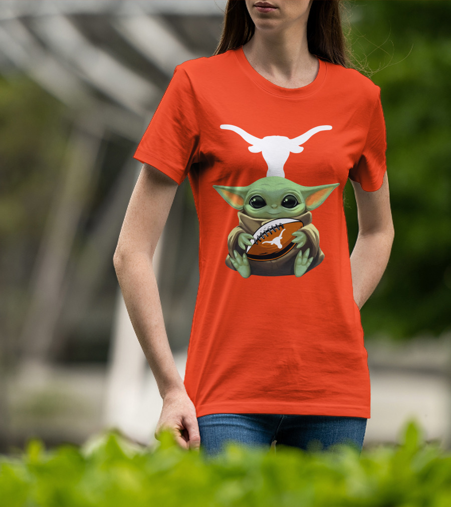 Baby Yoda Longhorns Football Logo Orange Background T-Shirt