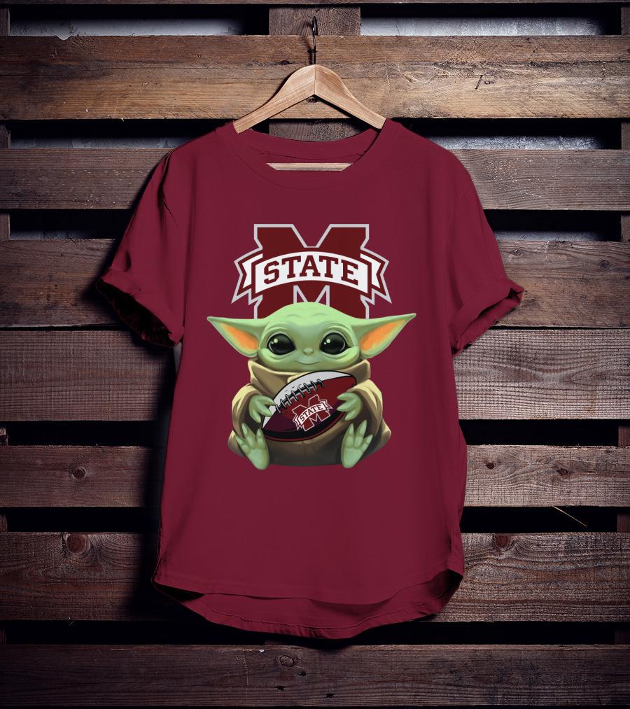 Baby Yoda Holding Mississippi State Bulldogs Football T-Shirt