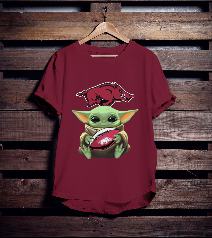 Arkansas Razorbacks Baby Yoda Football Fan T-Shirt