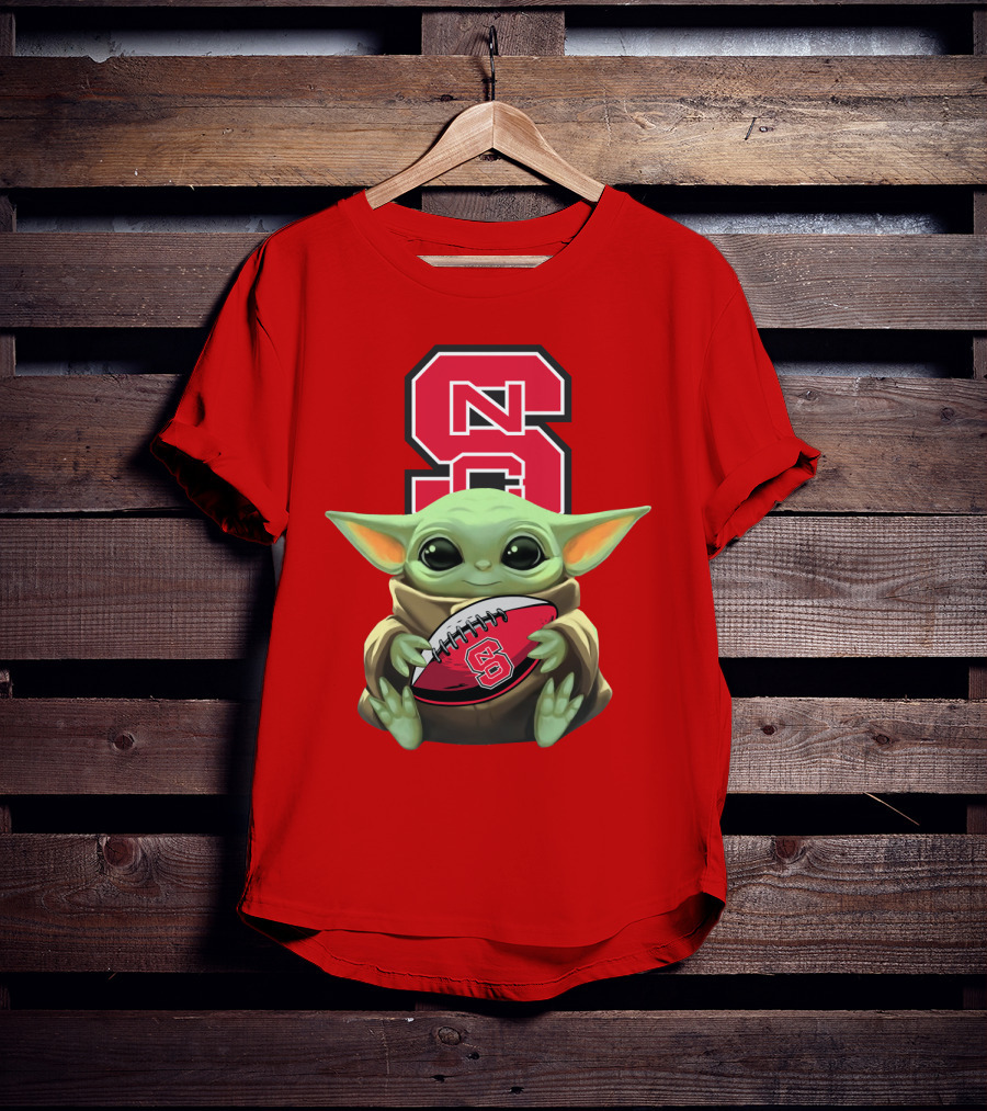 NC State Wolfpack Baby Yoda Football T-Shirt