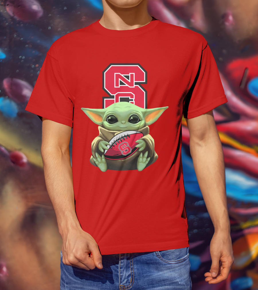 NC State Wolfpack Baby Yoda Football T-Shirt