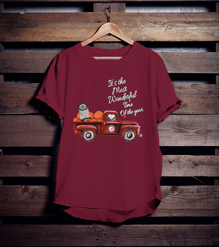 It's The Most Wonderful Time Of The Year Alabama Crimson Tide Basketball Snoopy RTJ Memorial Stadium Red Truck T-Shirt