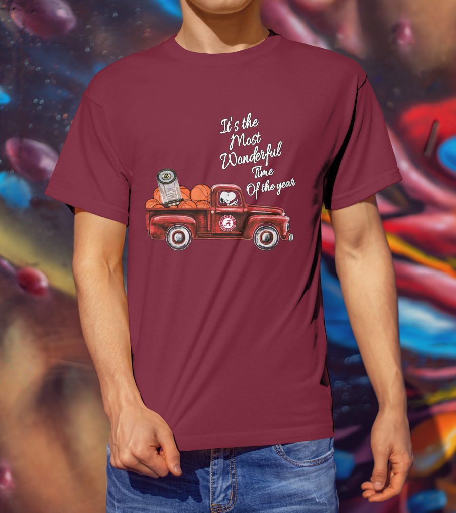 It's The Most Wonderful Time Of The Year Alabama Crimson Tide Basketball Snoopy RTJ Memorial Stadium Red Truck T-Shirt