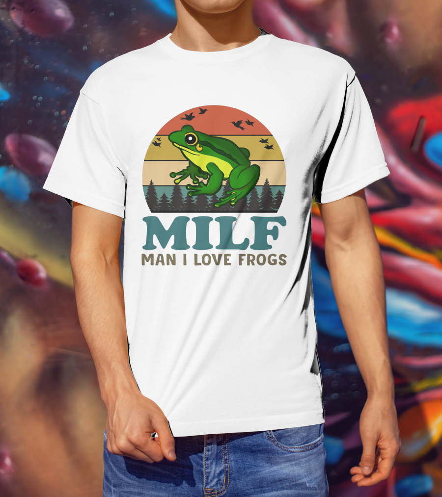 MILF Man I Love Frogs Vintage Sunset Forest Scene T-Shirt