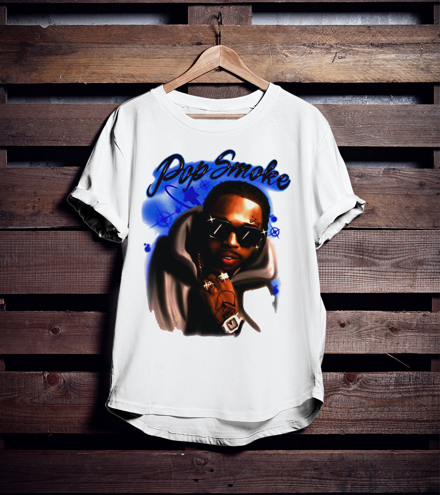 Pop Smoke Airbrush Blue Graffiti T-Shirt