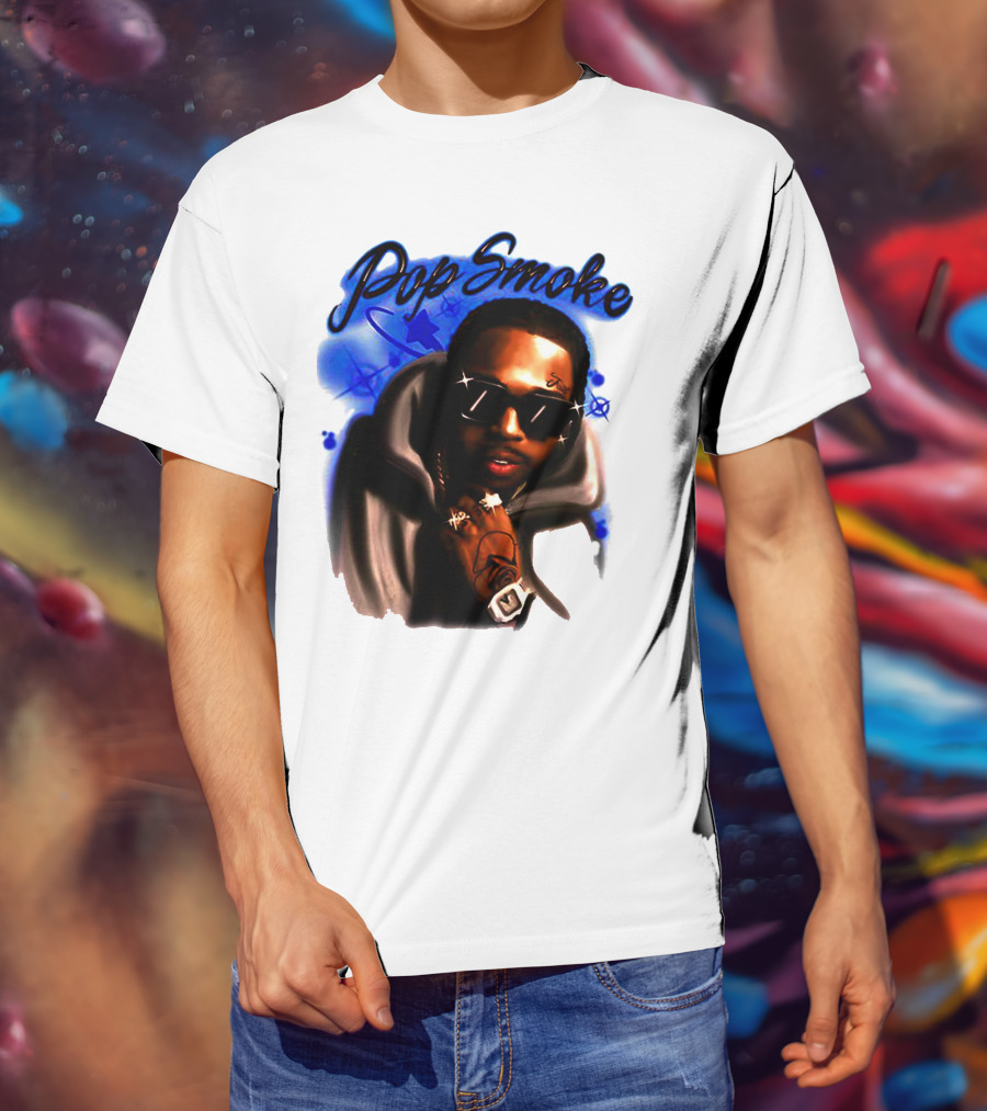 Pop Smoke Airbrush Blue Graffiti T-Shirt