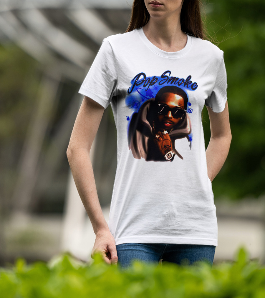 Pop Smoke Airbrush Blue Graffiti T-Shirt