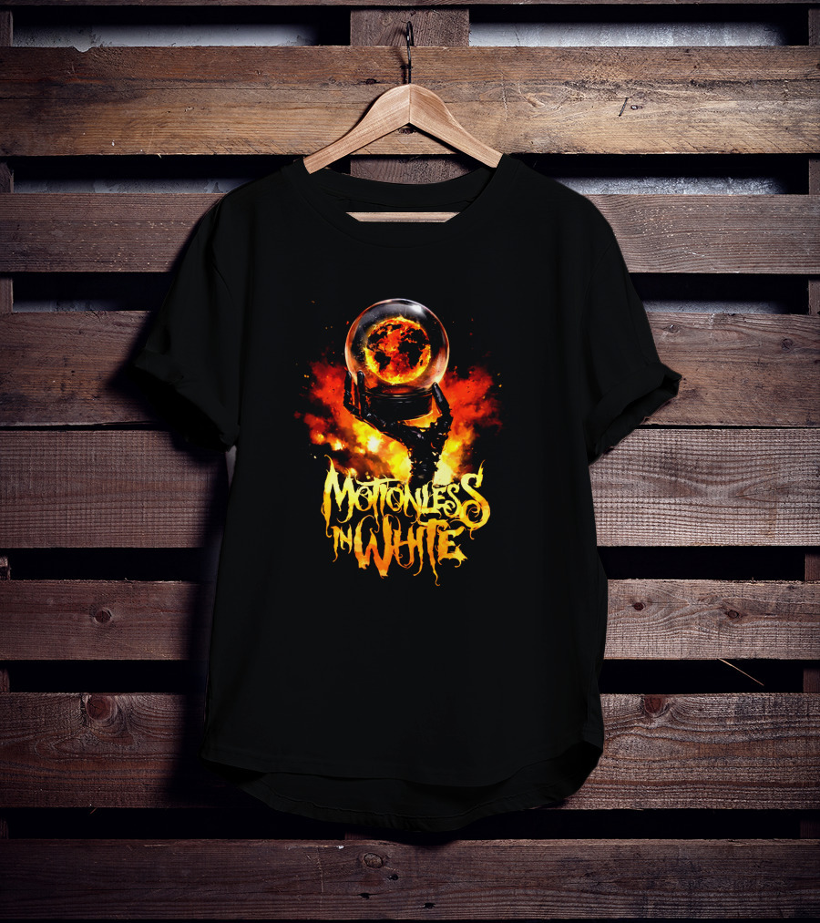 Motionless In White Fiery Hand Holding Globe T-Shirt