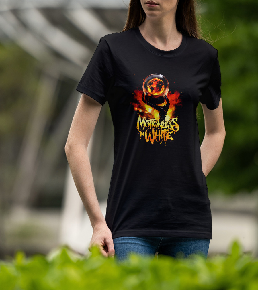 Motionless In White Fiery Hand Holding Globe T-Shirt