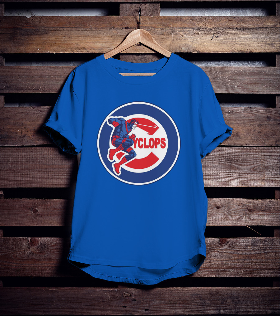 Chicago Cyclops MLB Superhero Logo Blue Background T-Shirt
