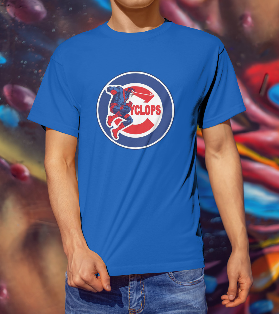 Chicago Cyclops MLB Superhero Logo Blue Background T-Shirt