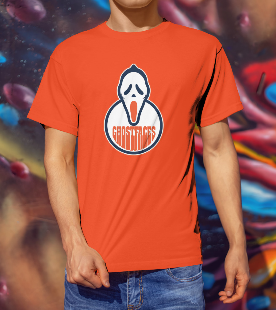 Edmonton Ghostfaces NHL Scream Parody Logo Orange Background T-Shirt