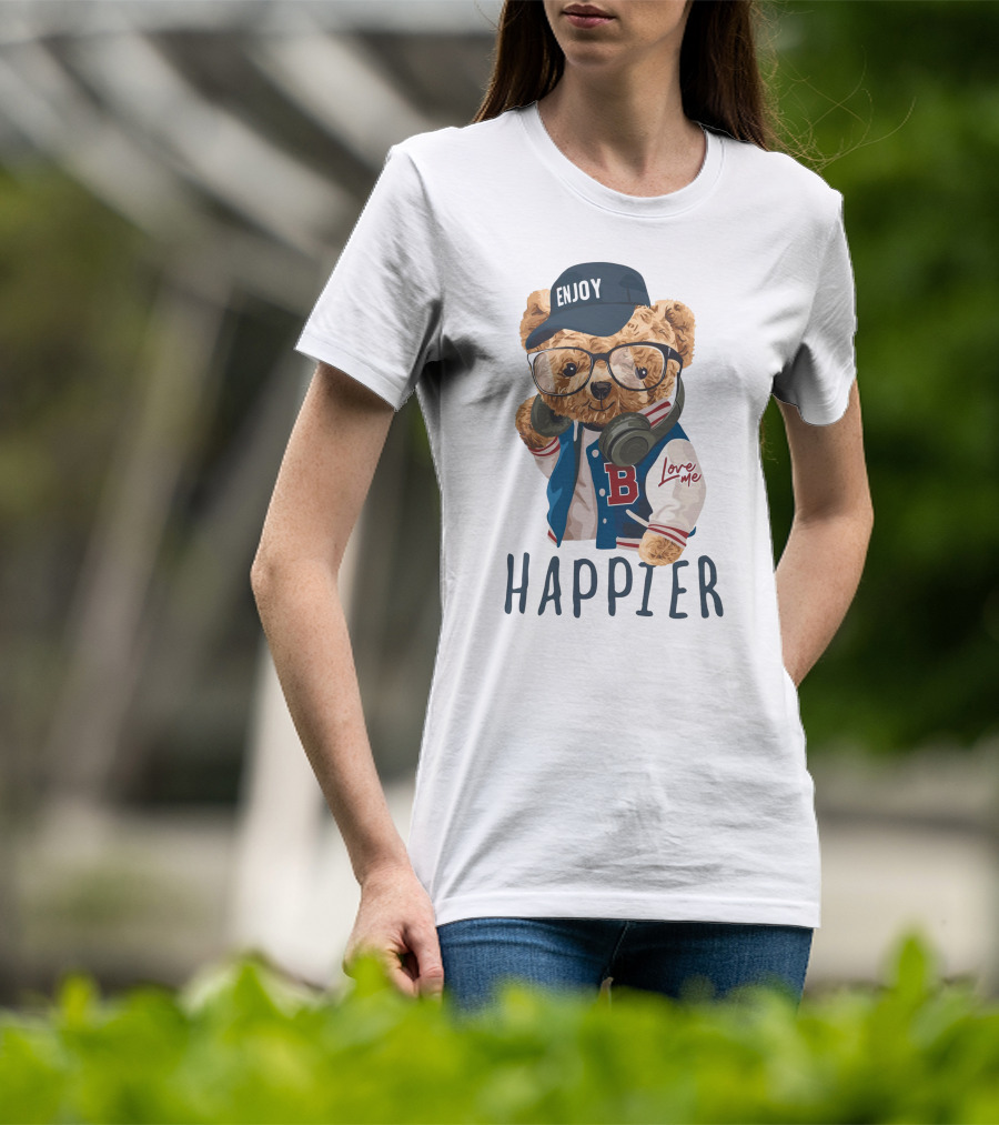 Enjoy Love ME Varsity Bear Happier T-Shirt