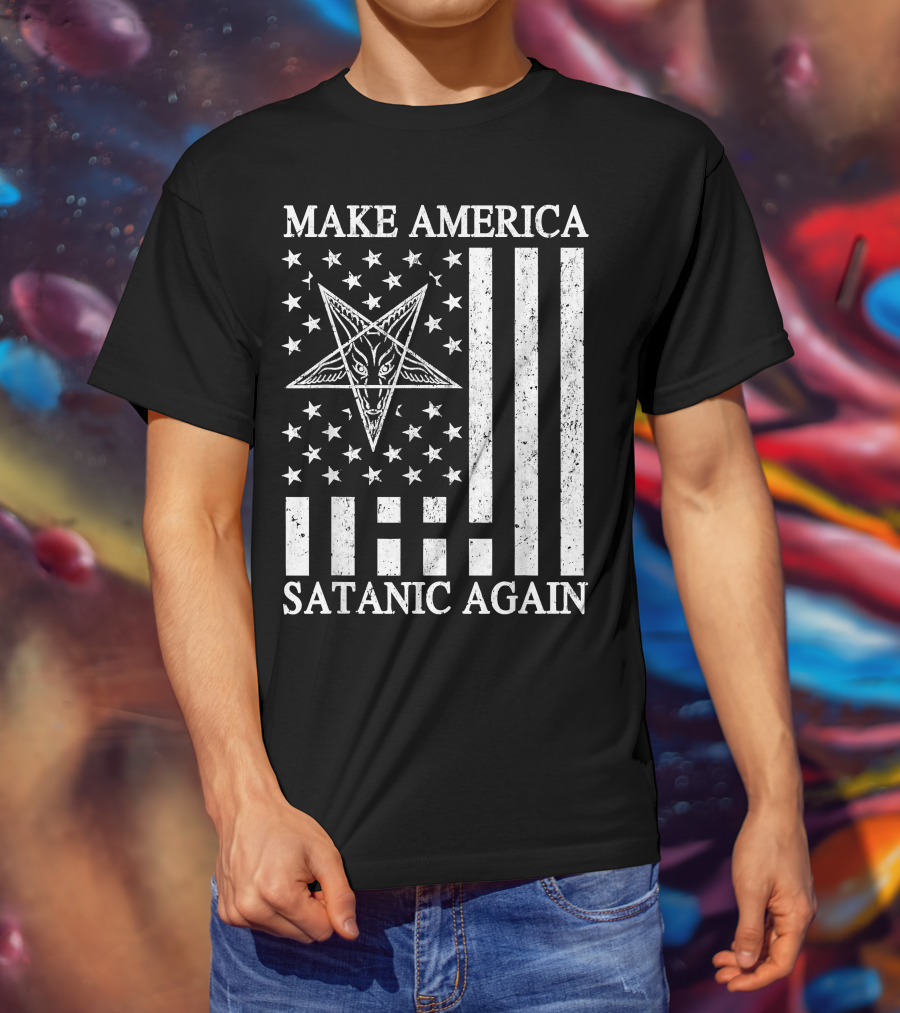 Make America Satanic Great Again American Flag Pentagram T-Shirt