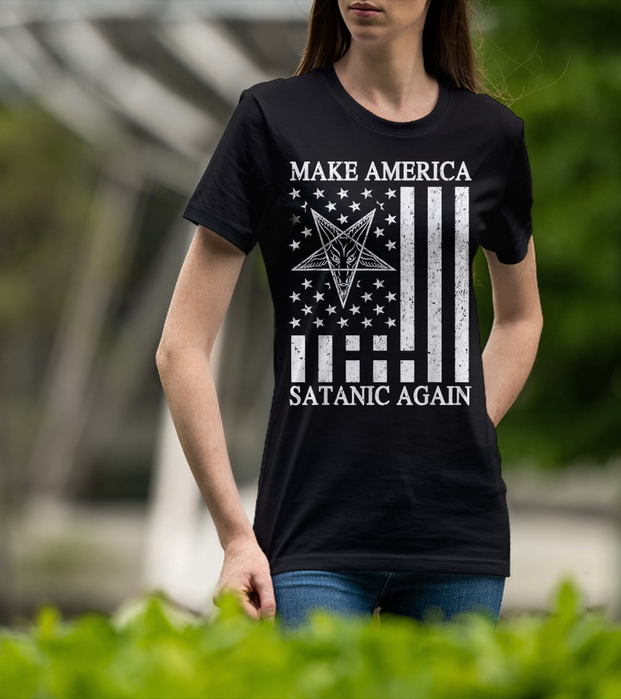 Make America Satanic Great Again American Flag Pentagram T-Shirt