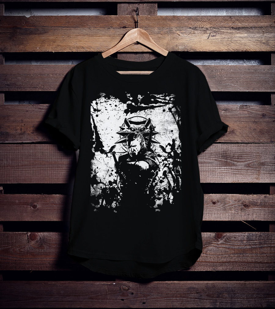 The Witcher 3 Wild Hunt Geralt Wolf School Emblem Splatter T-Shirt