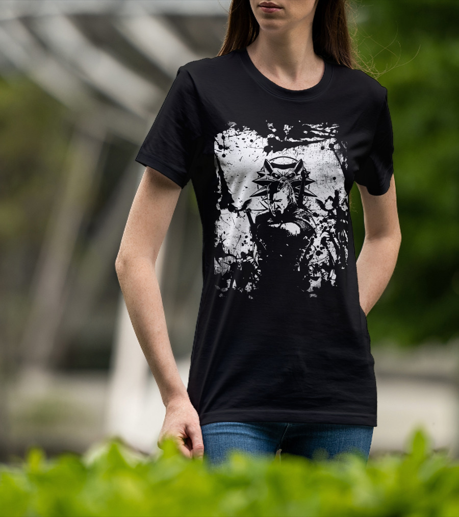 The Witcher 3 Wild Hunt Geralt Wolf School Emblem Splatter T-Shirt