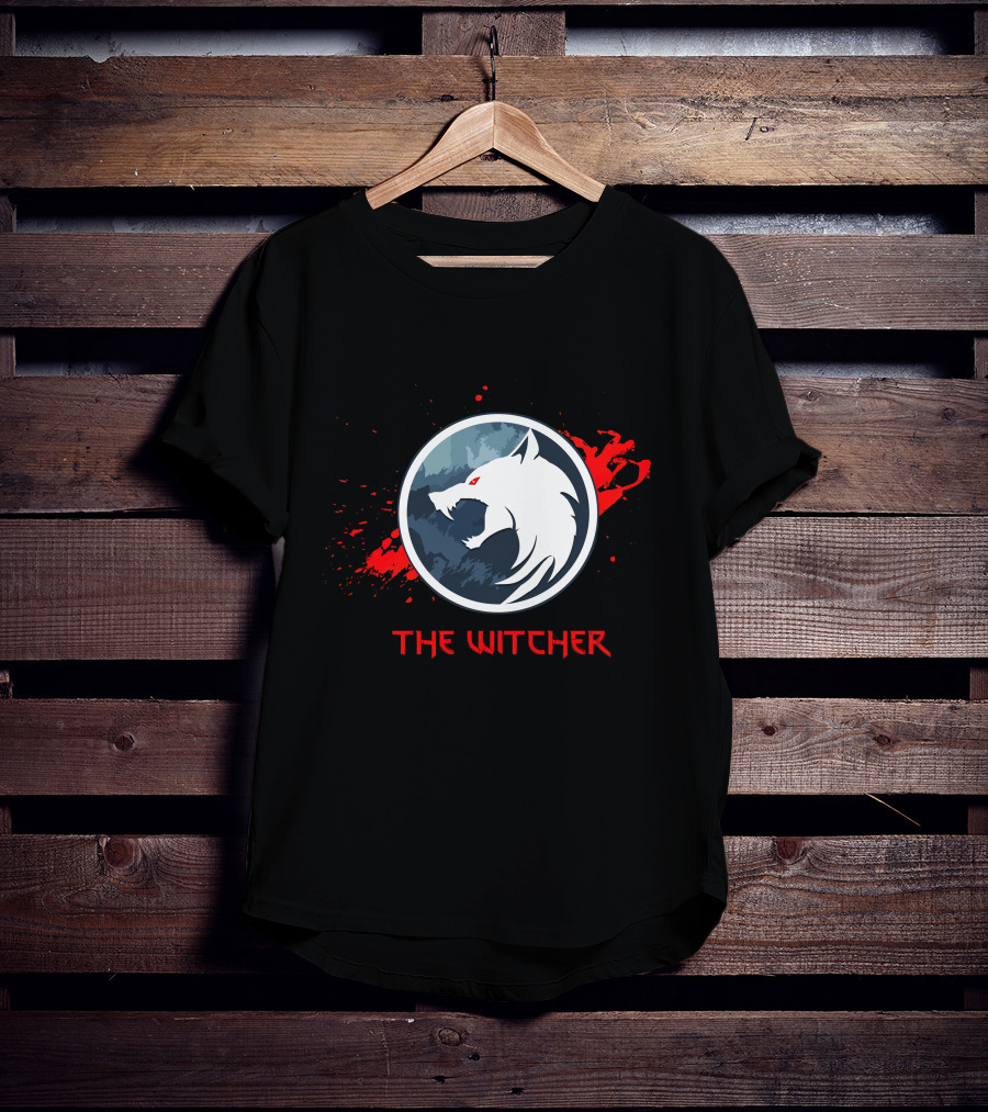 The Witcher Wolf Emblem Blood Splatter T-Shirt