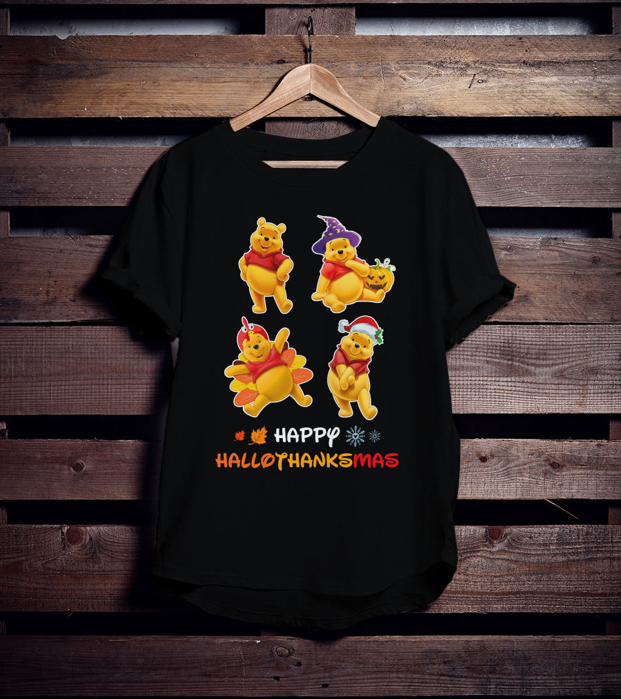 Happy Halloween Thanksgiving Christmas Pooh многопраздничная радость T-Shirt