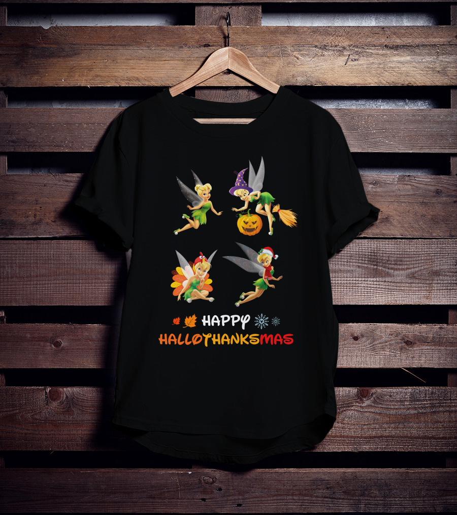 Tinkerbell Happy HalloThanksMas Halloween Thanksgiving Christmas Fairy T-Shirt