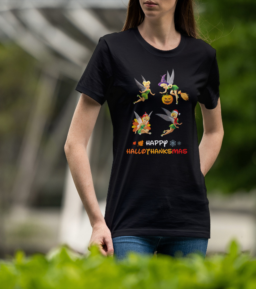 Tinkerbell Happy HalloThanksMas Halloween Thanksgiving Christmas Fairy T-Shirt