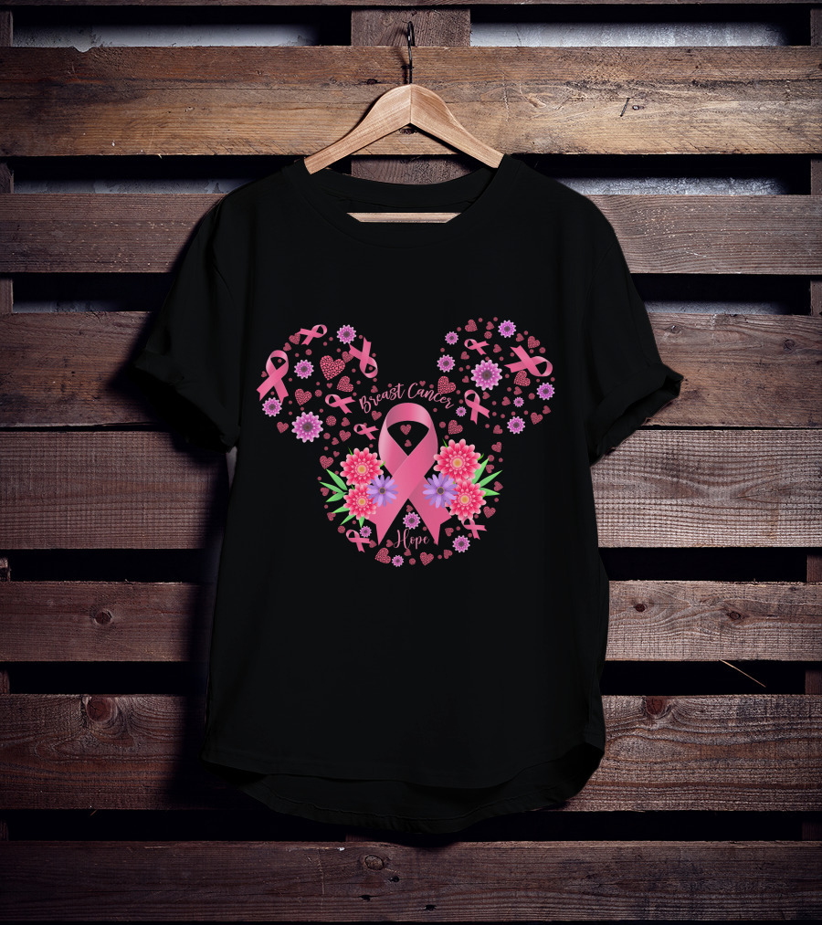 Breast Cancer Hope Pink Ribbon Floral T-Shirt
