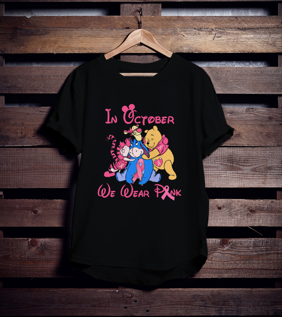 In October We Wear Pink Breast Cancer Awareness Characters T-Shirt