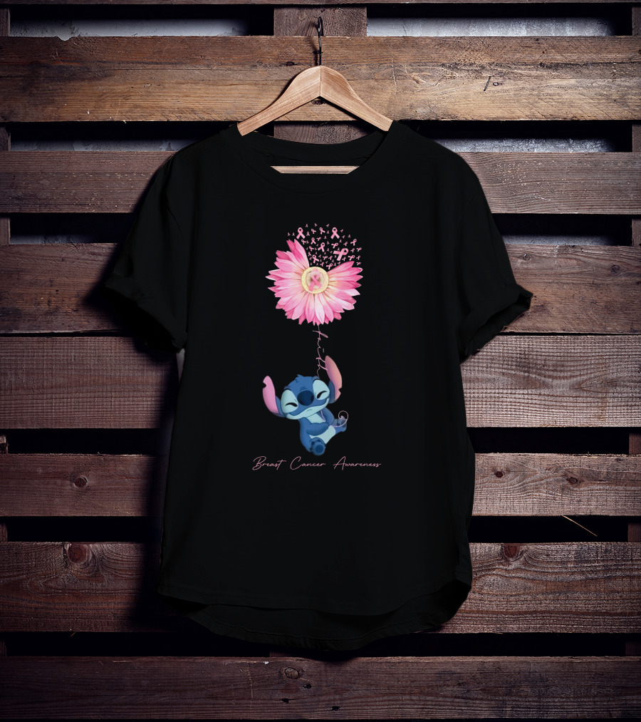 Breast Cancer Awareness Stitch Pink Ribbon Flower T-Shirt