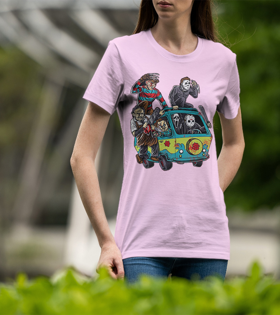 Freddy Jason Michael Leatherface Ghostface Massacre Machine Horror Movie Van T-Shirt