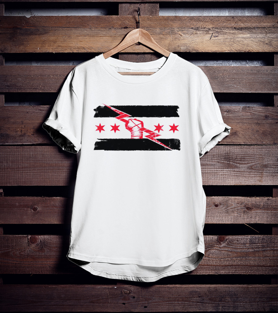 CM Punk AEW Merchandise Chicago Flag Fist Lightning T-Shirt