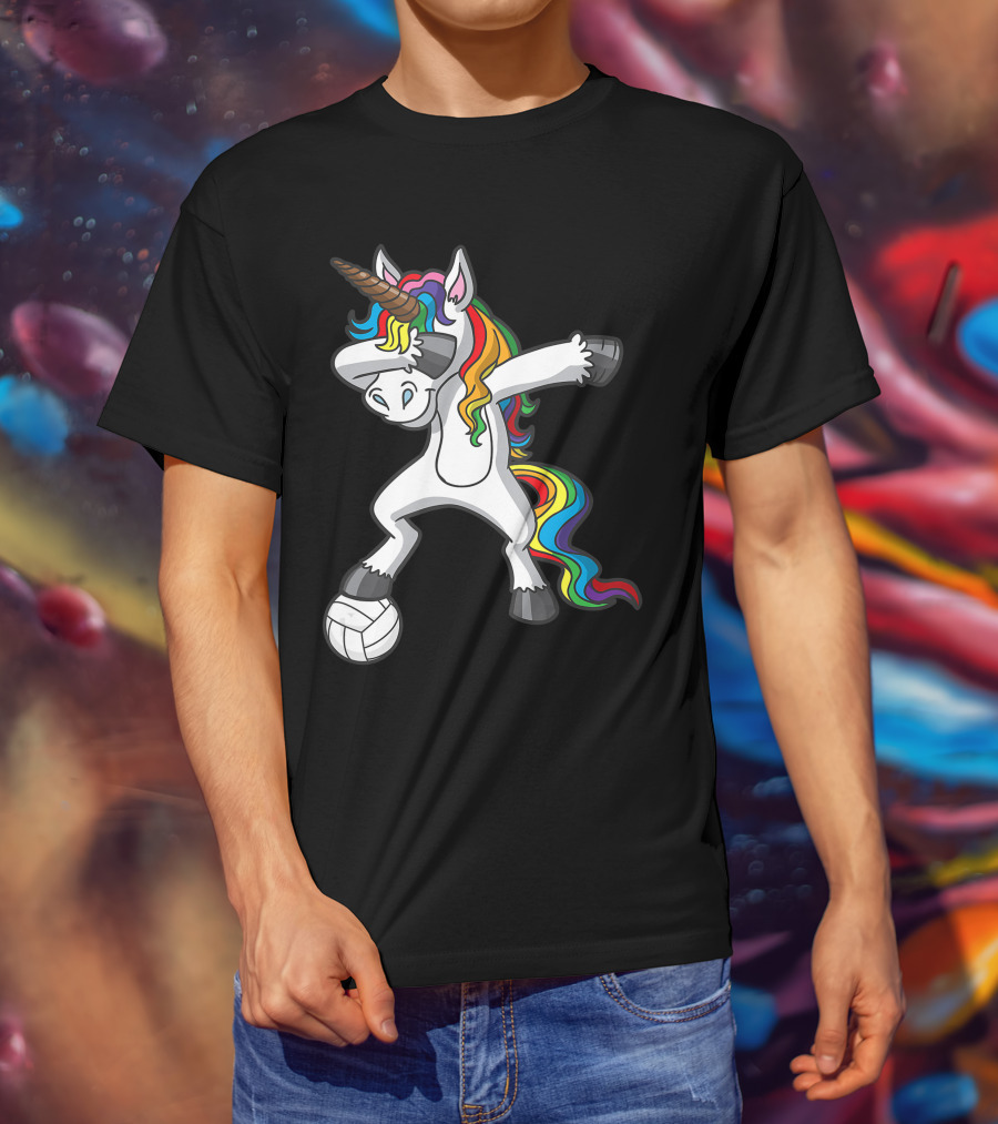 Dabbing Rainbow Unicorn Volleyball T-Shirt