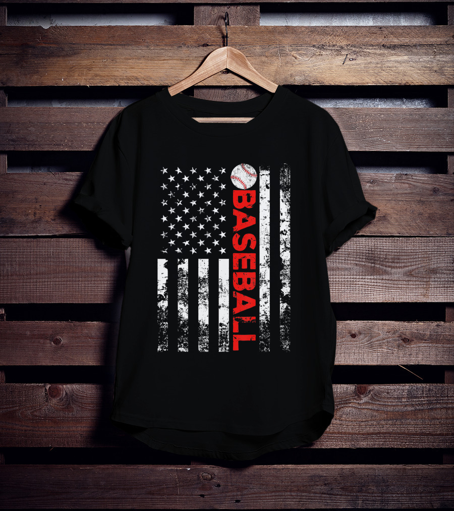 American Flag Grunge Style Baseball T-Shirt