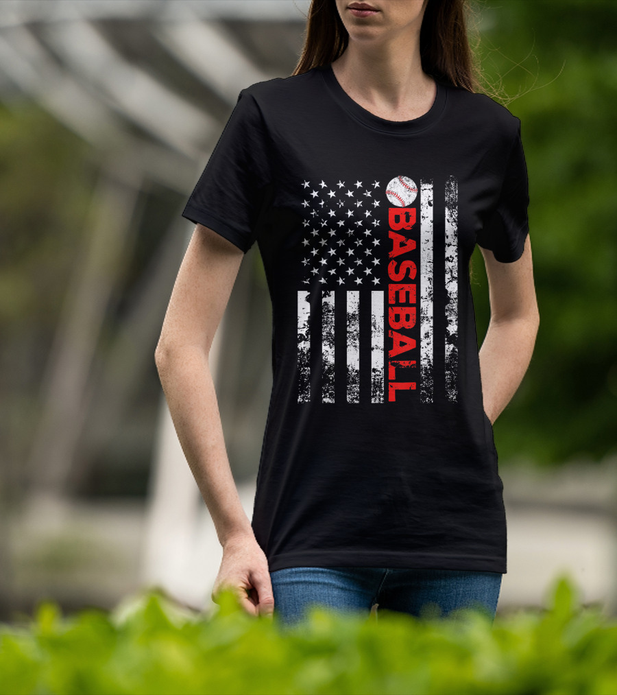 American Flag Grunge Style Baseball T-Shirt
