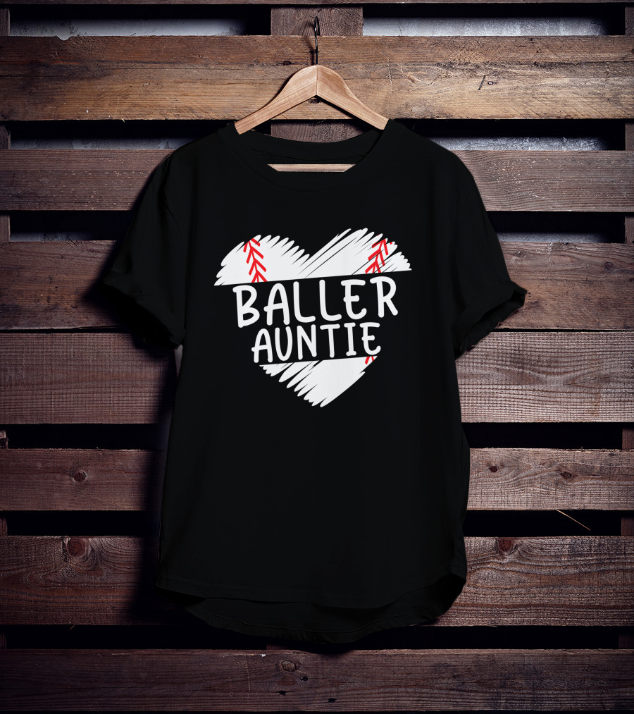 Baller Auntie Baseball Heart T-Shirt