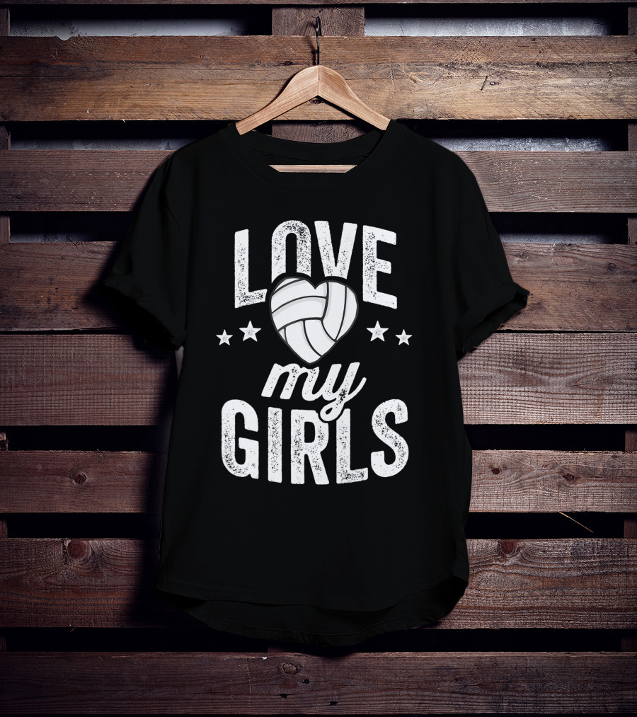 Love My Girls Volleyball Dad Of Player Team Stars Heart T-Shirt