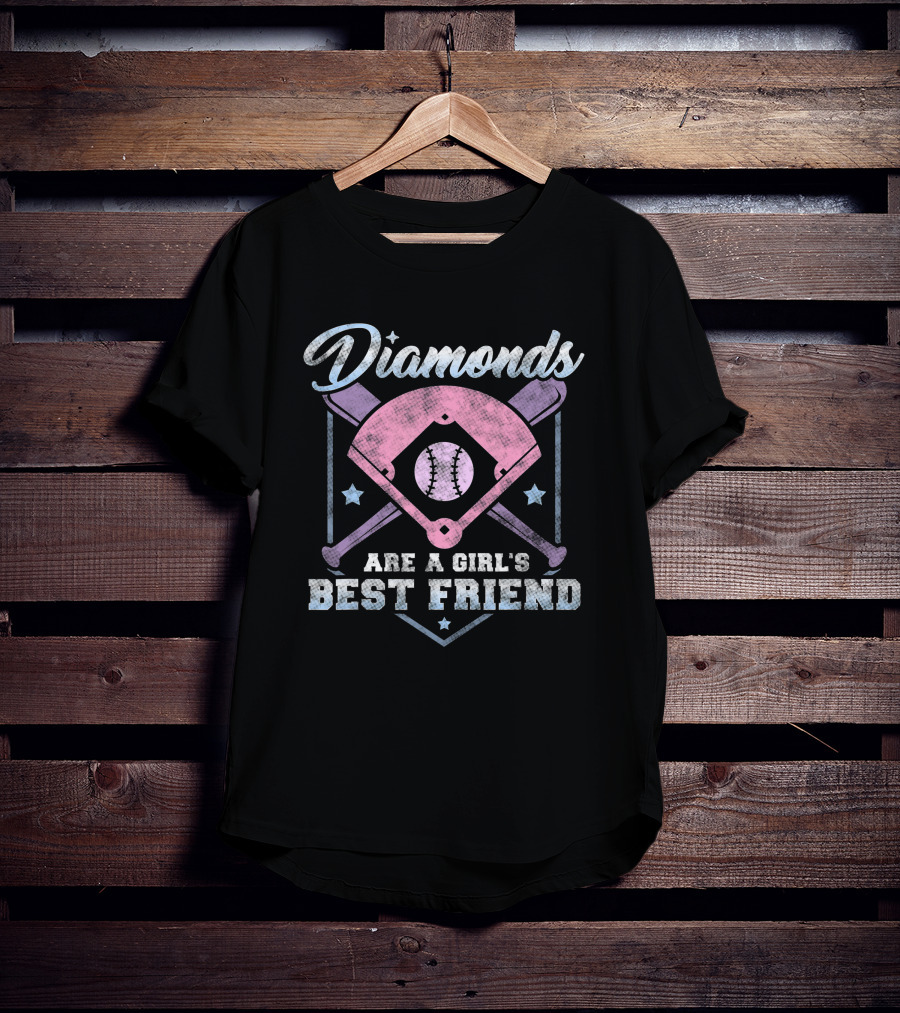 Diamonds Are A Girl's Best Friend Baseball Crossed Bats And Field T-Shirt