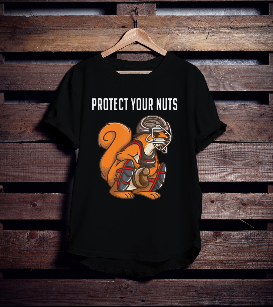 Protect Your Nuts Funny Squirrel Lover Baseball Catcher Animal T-Shirt