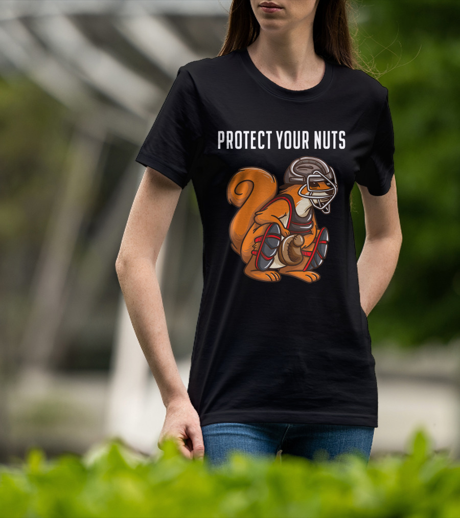 Protect Your Nuts Funny Squirrel Lover Baseball Catcher Animal T-Shirt