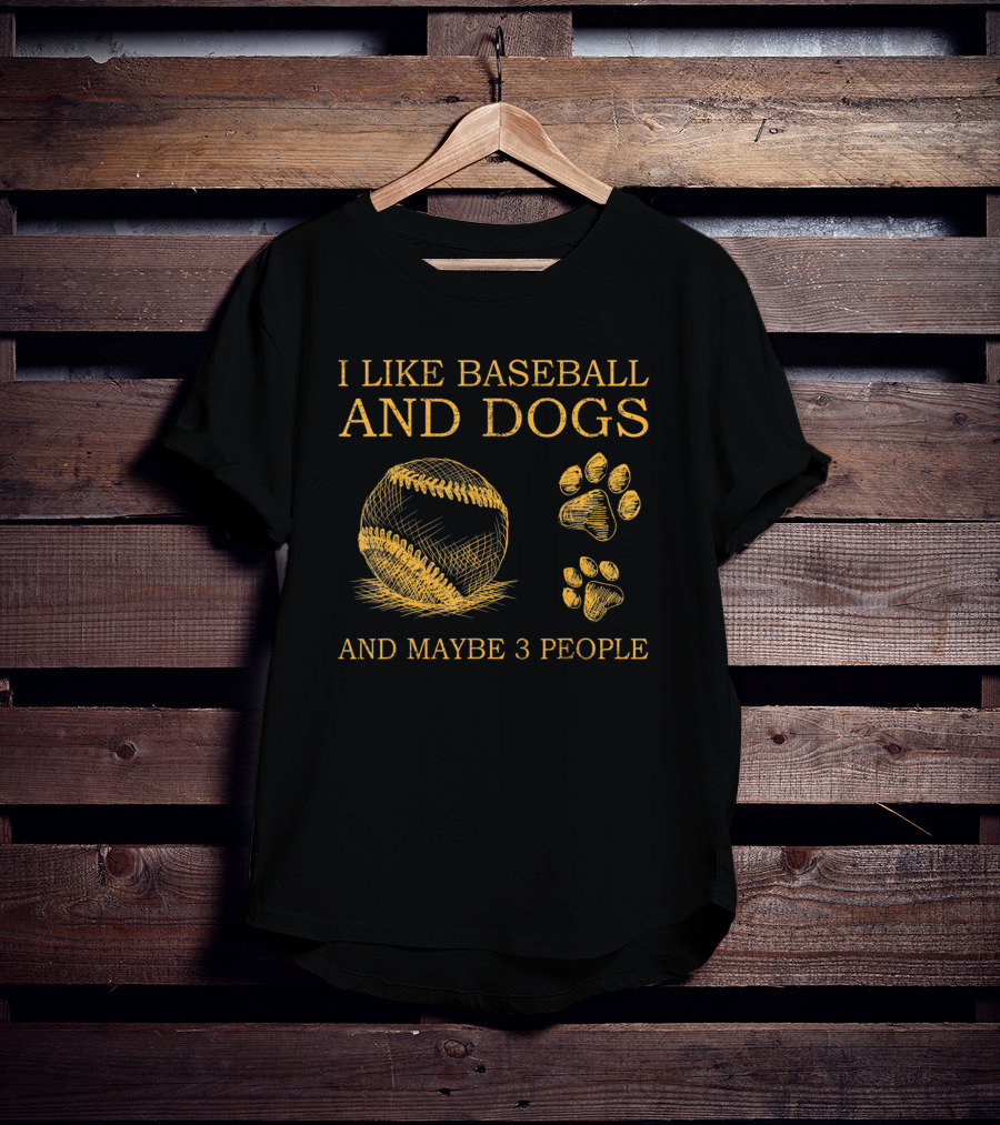 I Like Baseball And Dogs And Maybe 3 People Baseball And Dog Paw Prints T-Shirt