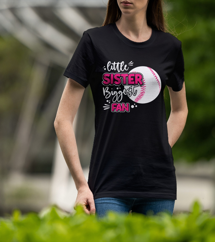 Little Sister Biggest Fan Baseball Season For Girl Siblings T-Shirt