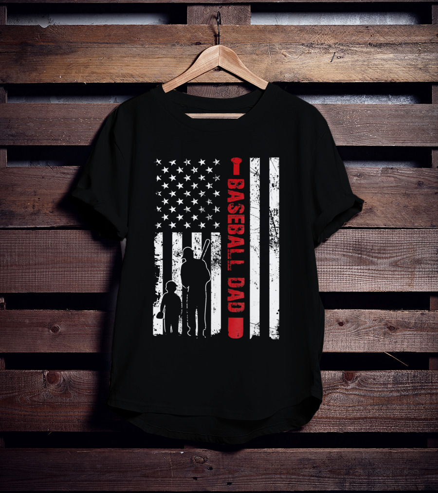 Proud Baseball Dad American Flag Sports T-Shirt