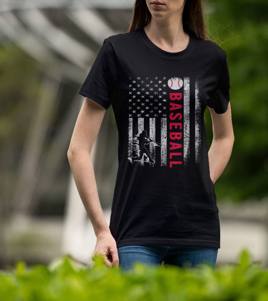 Vintage USA American Flag Baseball Pride Team Iconic T-Shirt