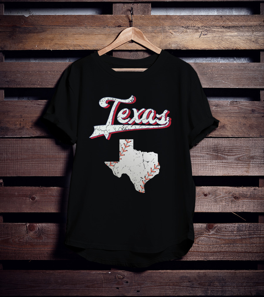 Texas Baseball Game Day Vintage Ranger Map T-Shirt