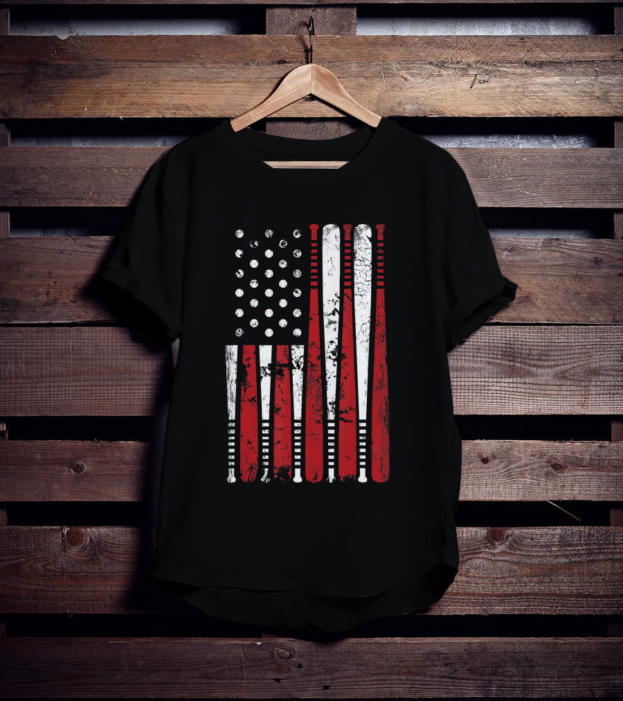 Vintage American Baseball Bat USA Flag T-Shirt