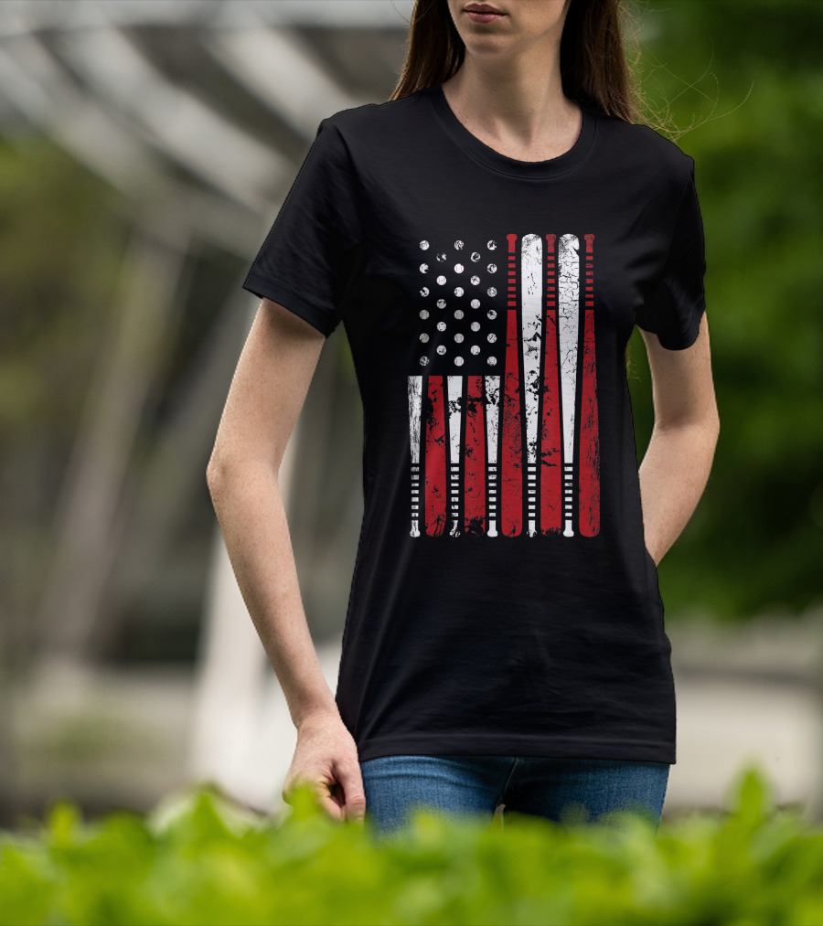 Vintage American Baseball Bat USA Flag T-Shirt
