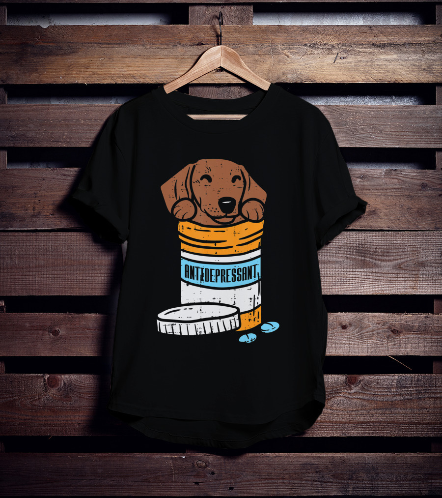 Antidepressant Dachshund Wiener Sausage Dog In Prescription Pill Bottle T-Shirt