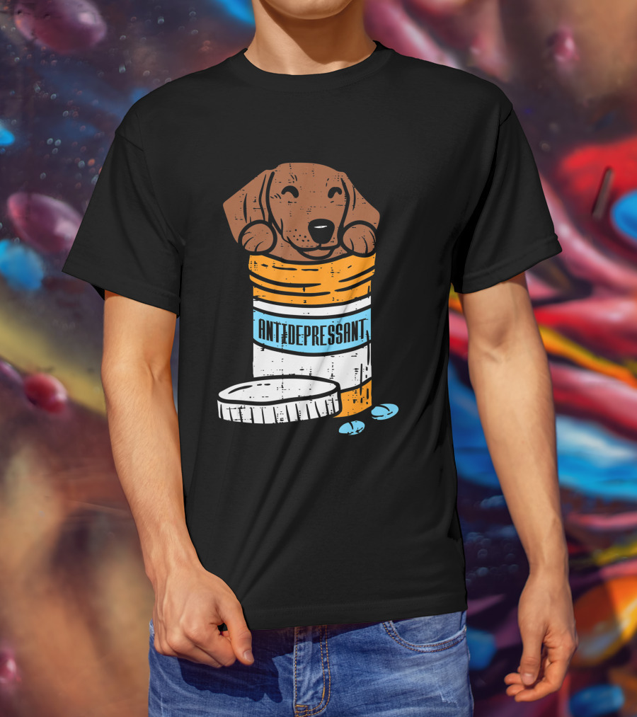 Antidepressant Dachshund Wiener Sausage Dog In Prescription Pill Bottle T-Shirt