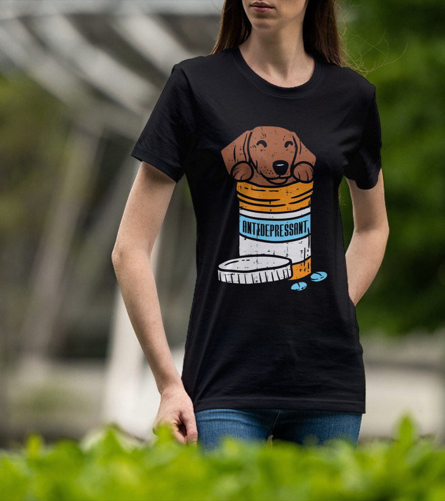 Antidepressant Dachshund Wiener Sausage Dog In Prescription Pill Bottle T-Shirt
