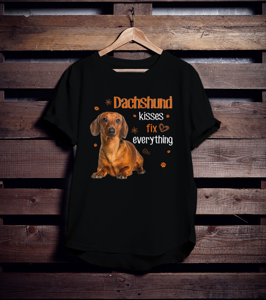 Dachshund Kisses Fix Everything Dachshund Lover Orange Paw Prints T-Shirt